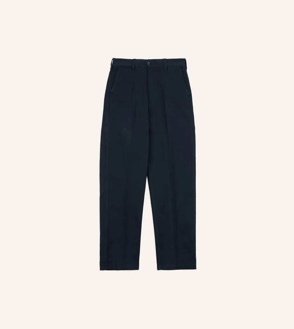 Daily Navy Textured Cotton Flat Front Chino