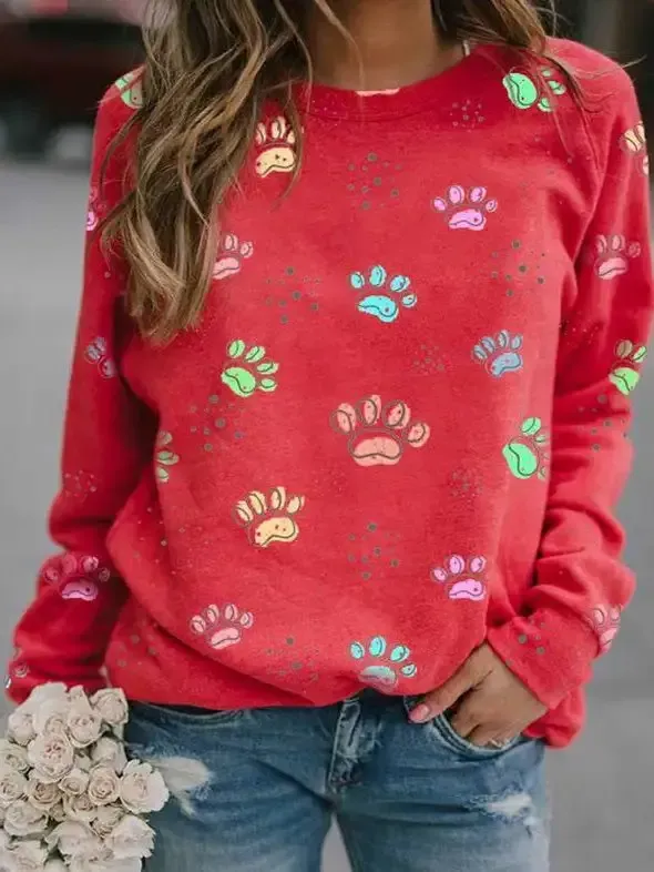 Women's T-Shirts Animal Paw Print Long Sleeve T-Shirt(⚡Clearance Sale)
