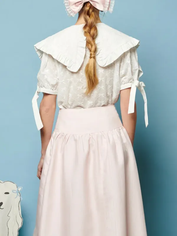 Bow Embroidered Crew Neck Blouse