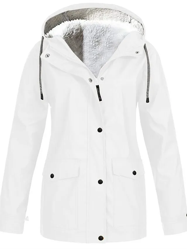 Women's Winter Coat Hoodie Jacket Windproof Warm Street Sport Daily Wear Vacation Button Pocket Drawstring with Pockets Single Breasted Hoodie Fashion Daily Plush Street Style Solid Color Regular Fit