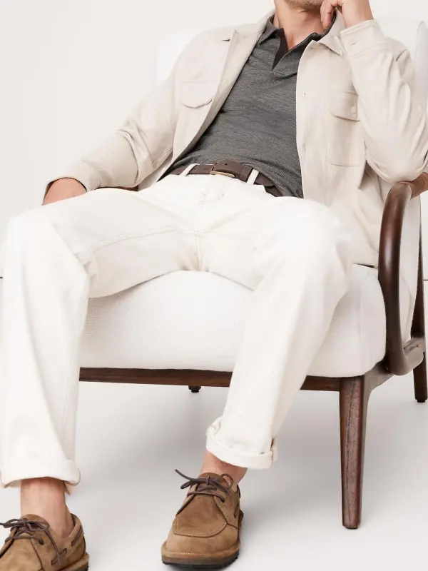 Men's Brown Micro Stripe Loose Straight Striped Polo Shirt