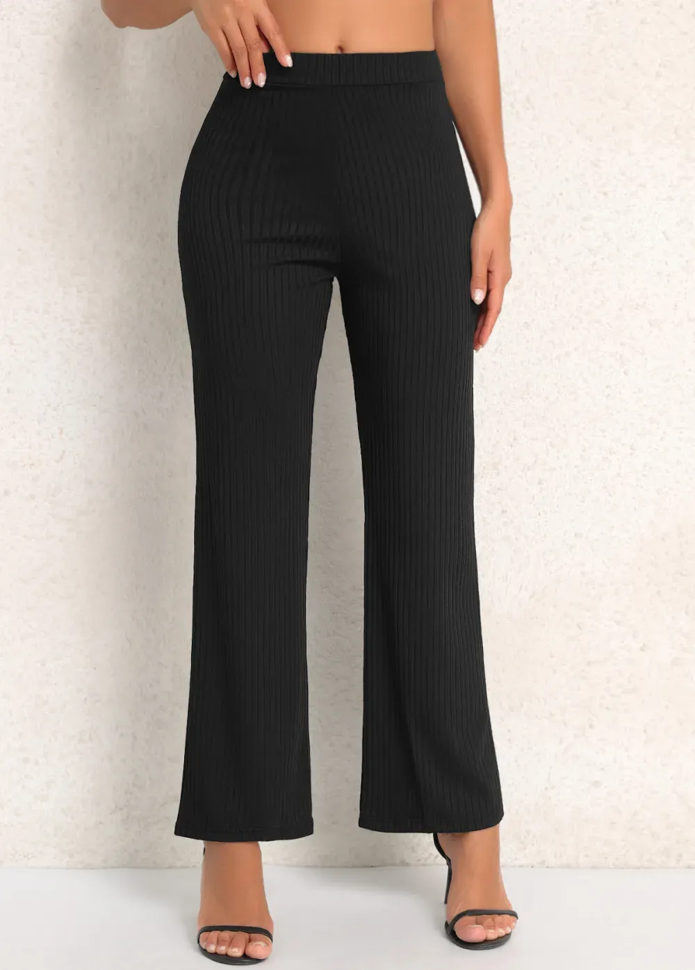Elastic Waist High Waisted Black Pants