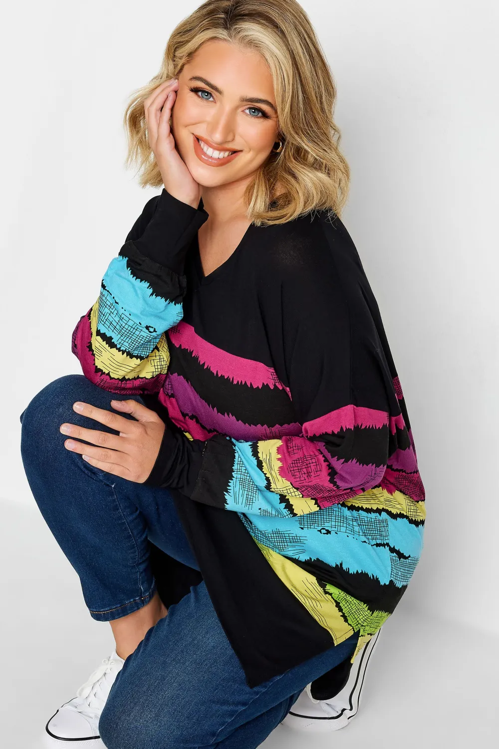 YOURS Curve Black Stripe Print Top