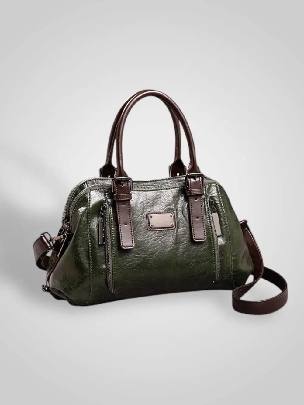 Structured Buckle Leather Handbag