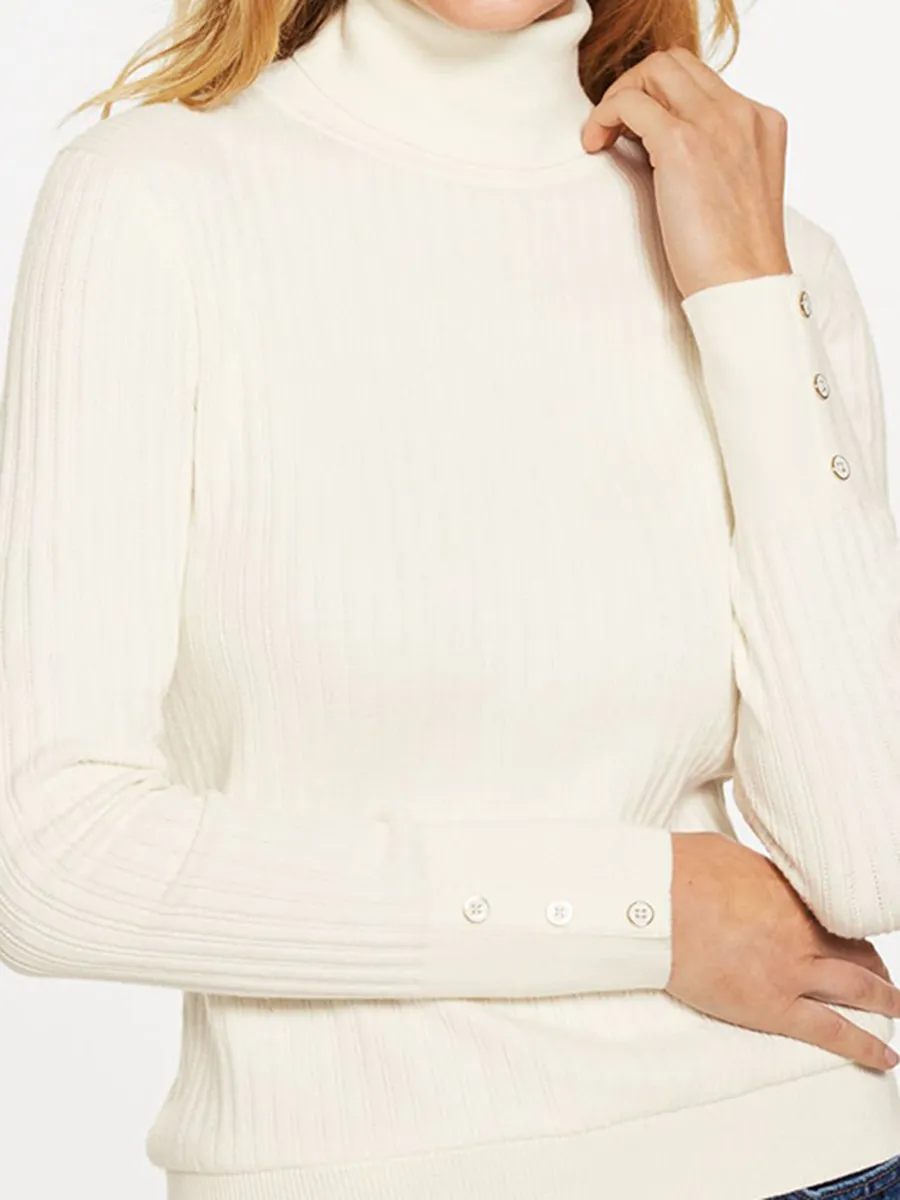 Lady'S Simple And Fitted Ribbed High-Neck Sweater