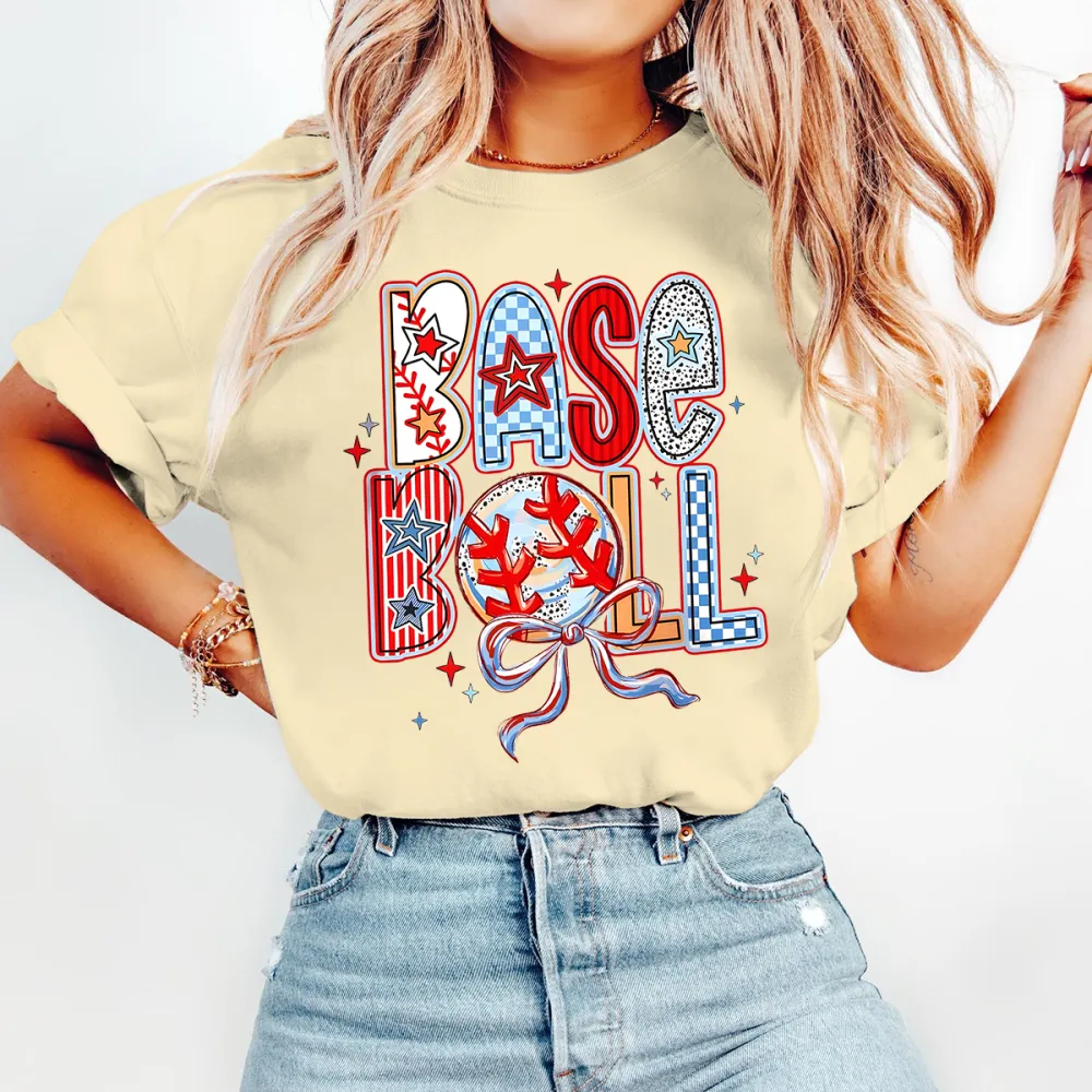 Baseball Season Printed Round Neck Short Sleeve T-Shirt