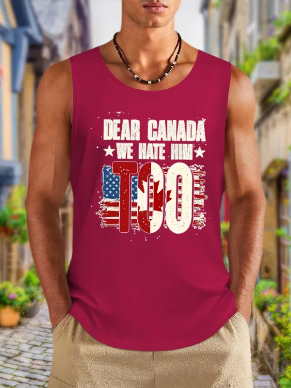 Men'S Dear Canada We Hate Him Too Round Neck Cotton Vest