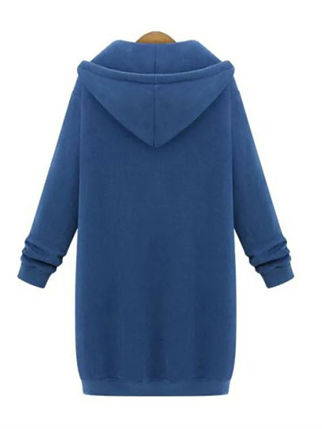 Women's Coat Fall Hoodie Jacket Sport Outdoor Drawstring Jacket with Poackets Zipper Warm Streetwear Regular Fit Outerwear Long Sleeve Fall Black L