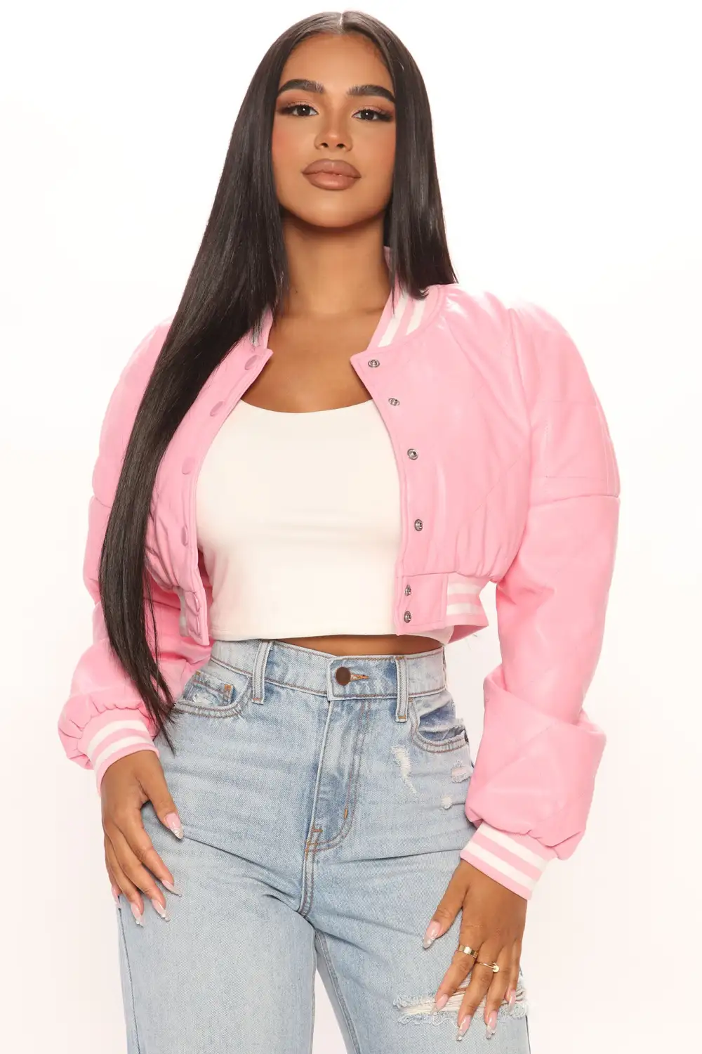 Change Of Plans Cropped Bomber - Pink
