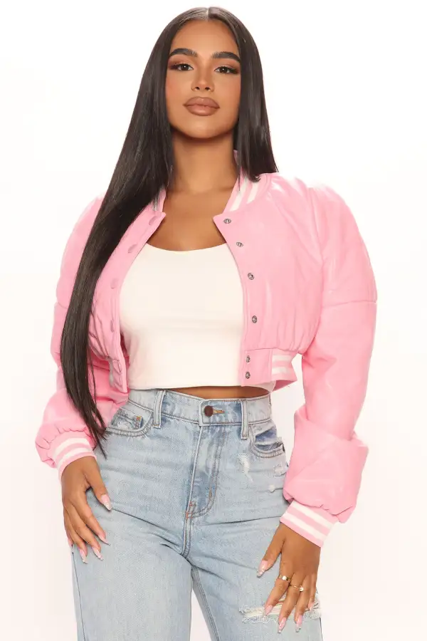 Change Of Plans Cropped Bomber - Pink