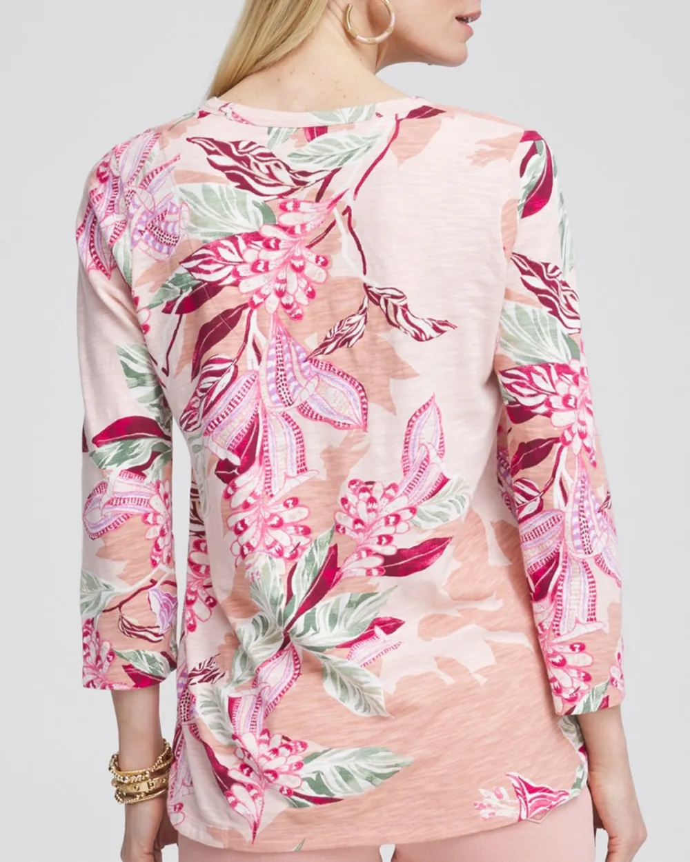 Sleeve Floral Print V-Neck Tee