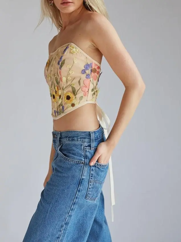 Marigold Strapless Floral Lace Corset Top