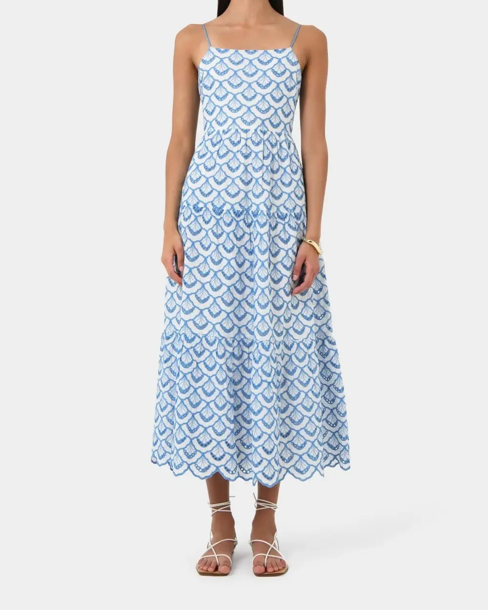 Embroidery Maxi Dress -Blue Lvory