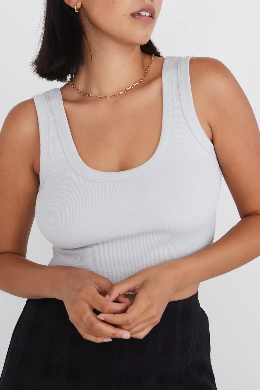 Grey Ribbed Crop Tank Top