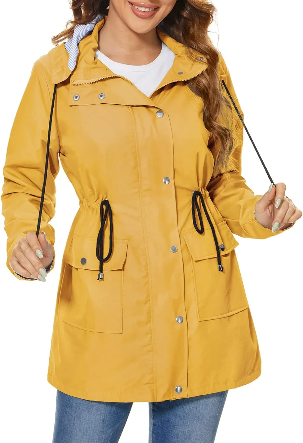 American Trends Rain Jackets for Women Waterproof with Hood Long Rain Coat Windbreaker Jacket