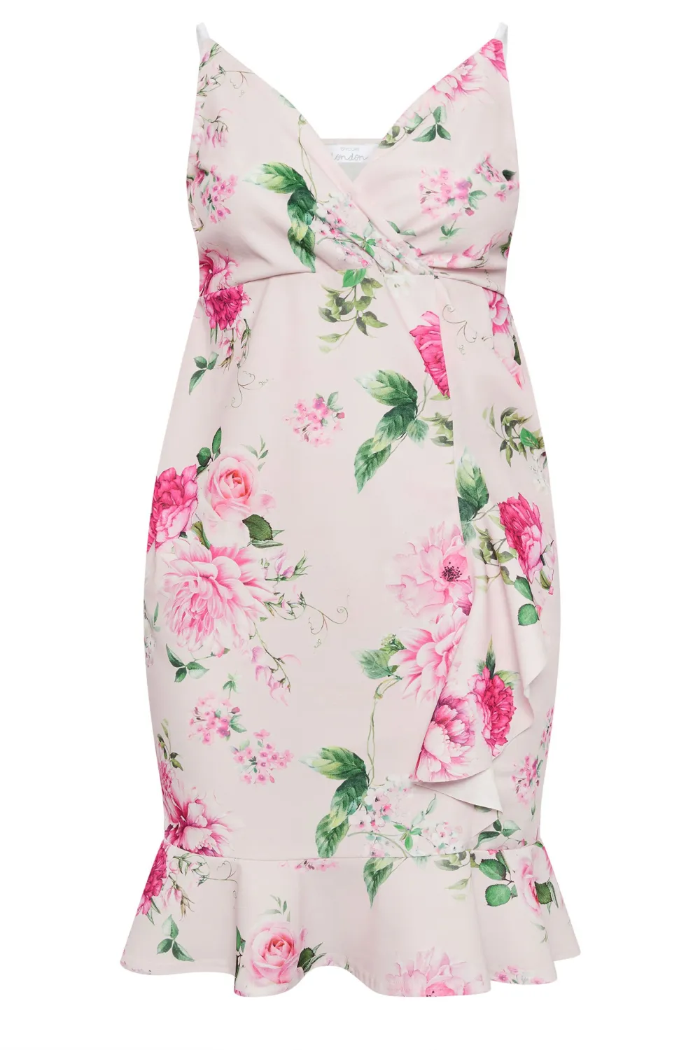 YOURS LONDON Curve Pink Floral Print Ruffle Midi Dress