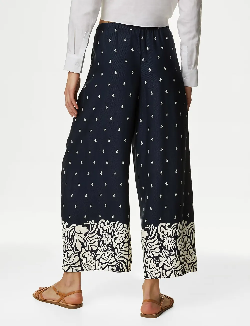 Plants Printed Wide Leg Trousers
