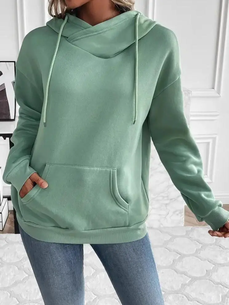 Drawstring Simple All-Match Neo Mint  Hoodie