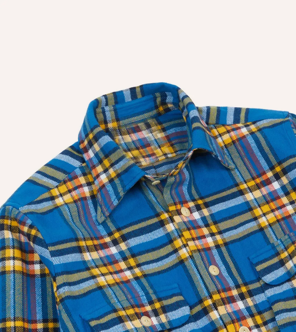 Blue and Yellow Check Brushed Cotton Two-Pocket Work Shirt