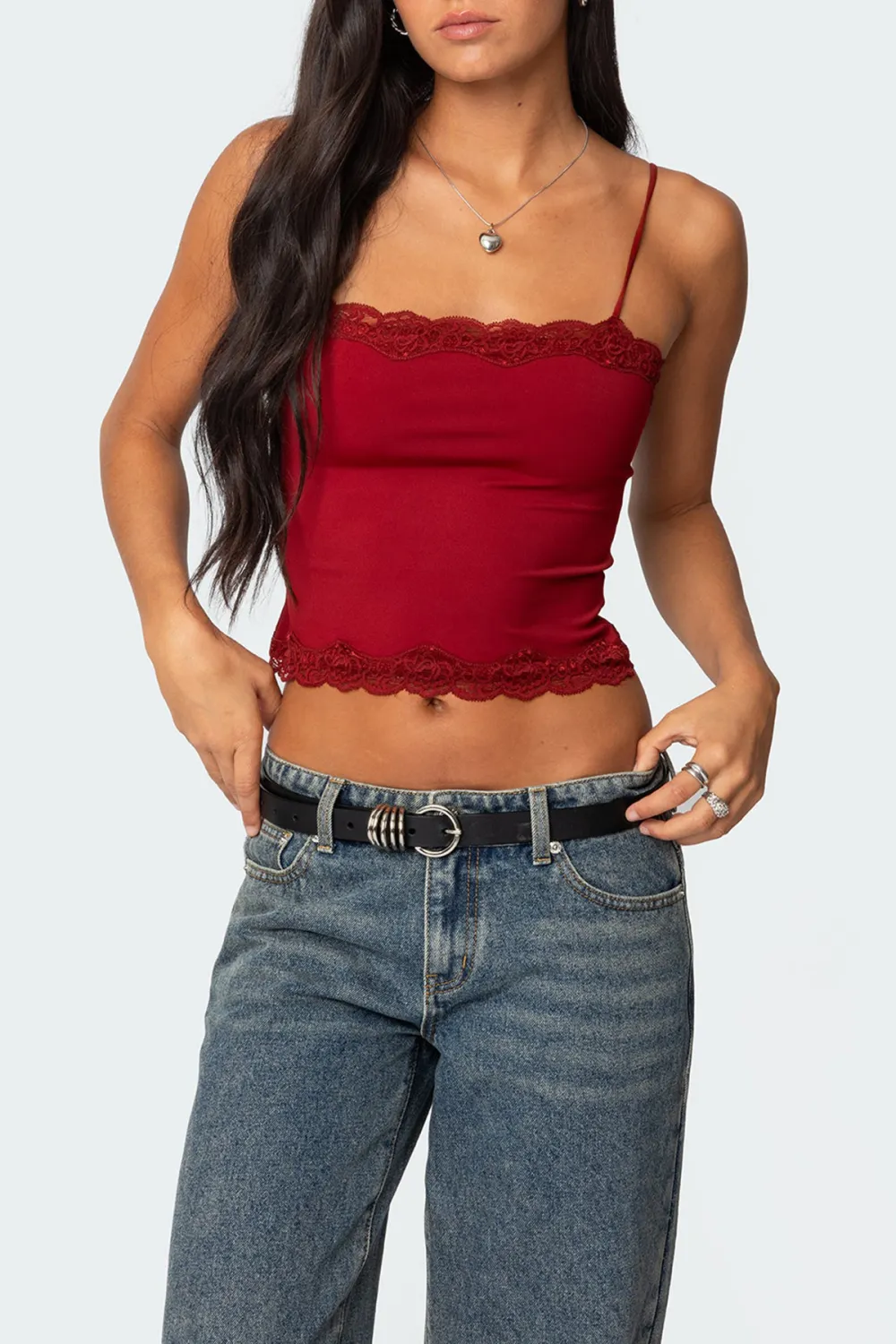 Red Lace Trim Tank Top