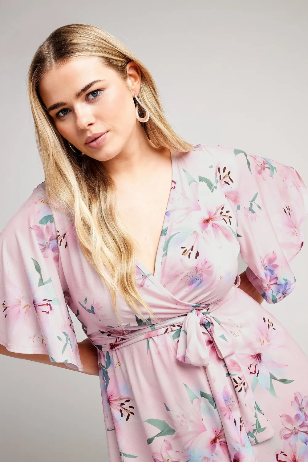 YOURS LONDON Curve Light Pink Floral Print Hanky Hem Wrap Dress