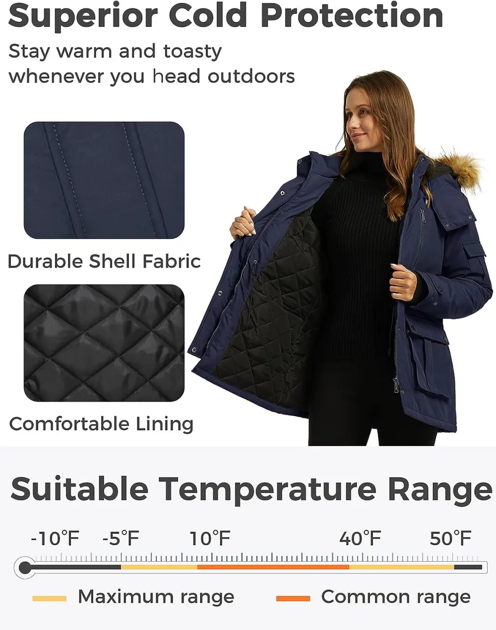 Women's Quilted Winter Coat Warm Puffer Jacket Thicken Parka with Removable Hood