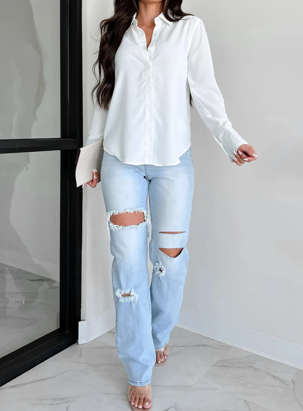 Crepe Covered Placket Dress Shirt