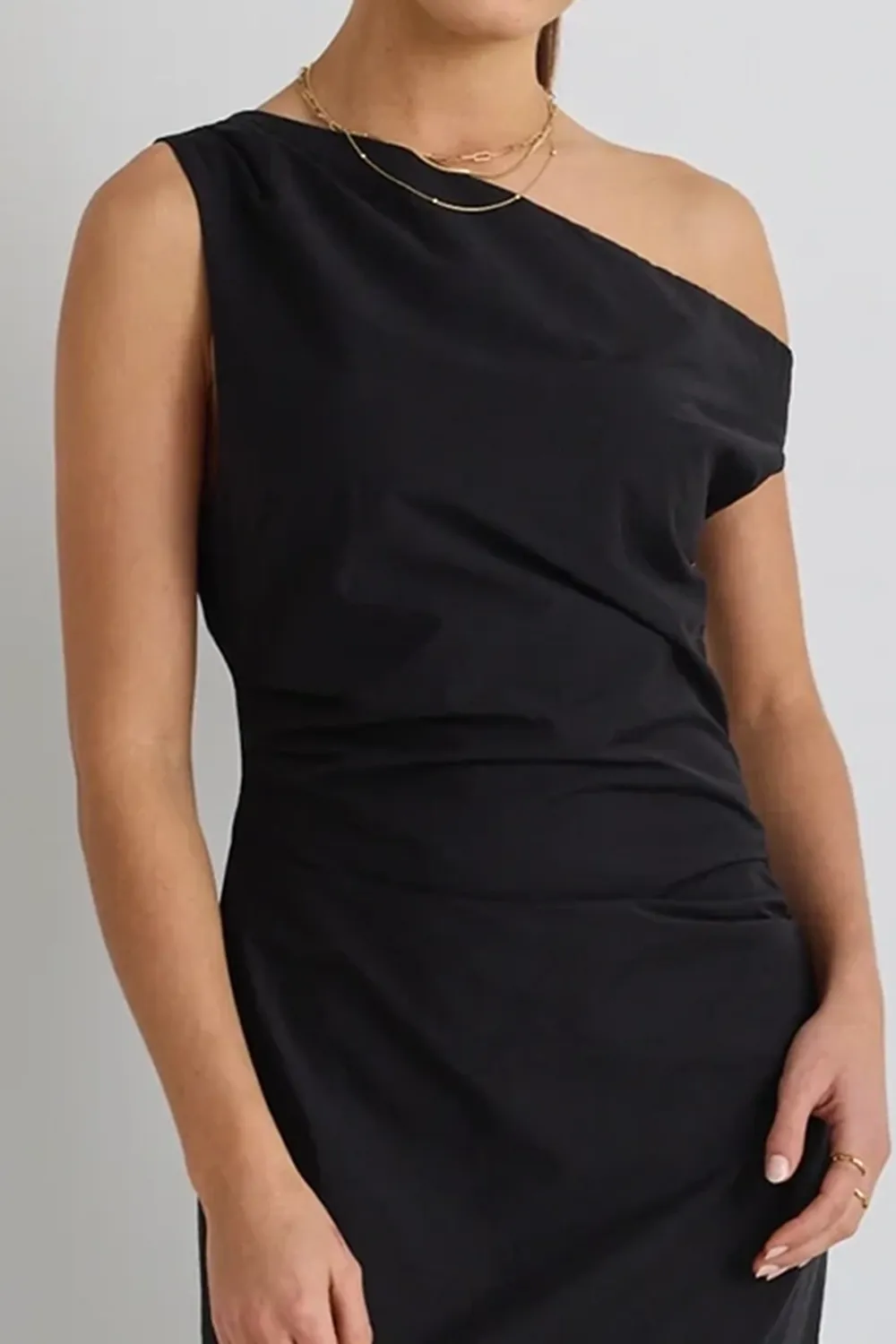 One Shoulder Black Maxi Dress