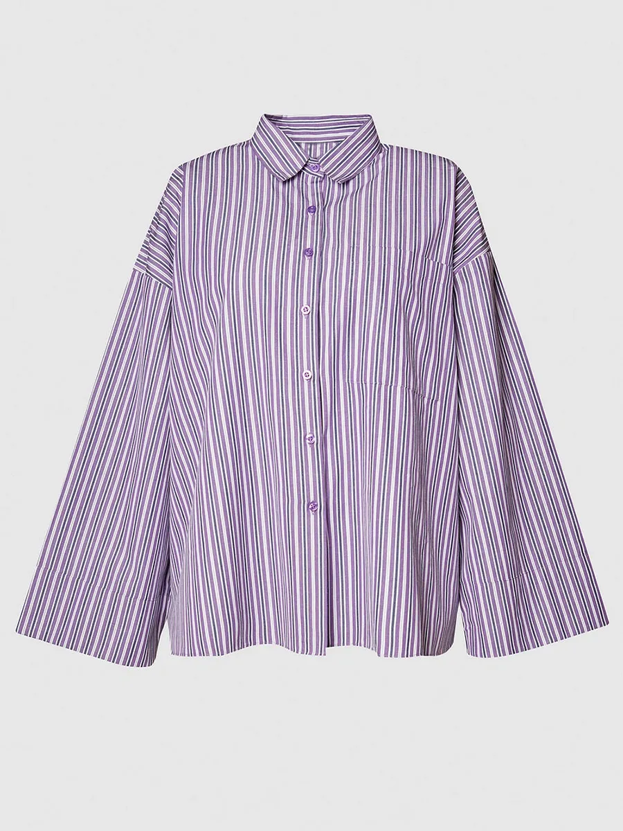 Women'S Purple-White Stripe Oversized Shirt