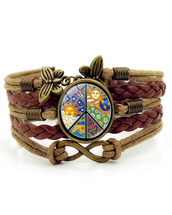Hippie Psychedelic Moon And Stars Art Pattern Leather Bracelet