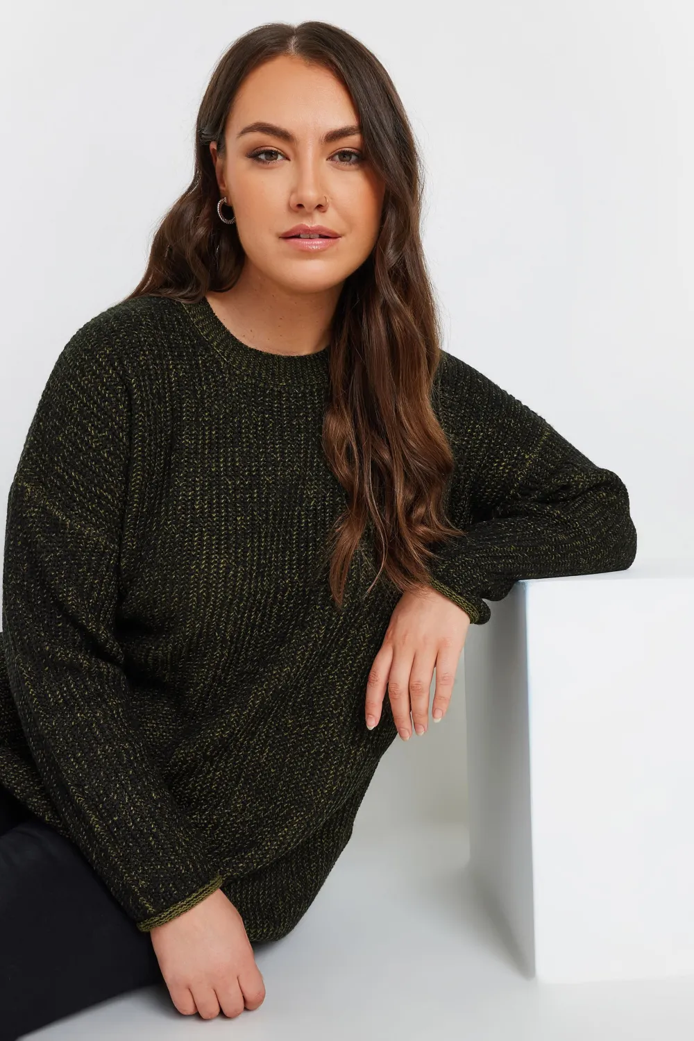 YOURS Curve Navy Blue Drop Shoulder Knitted Jumper