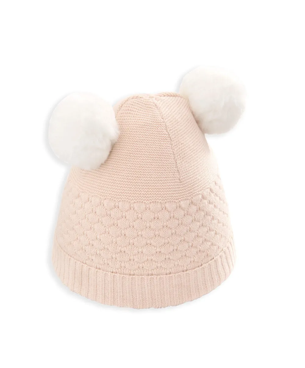 Knitted Pom Pom Hat - Pink