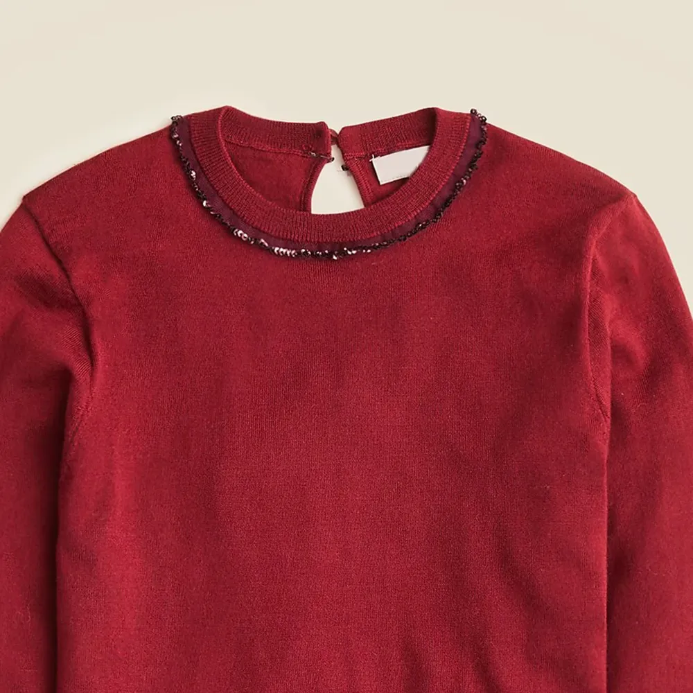 Embellished Fitted Crewneck Sweaters