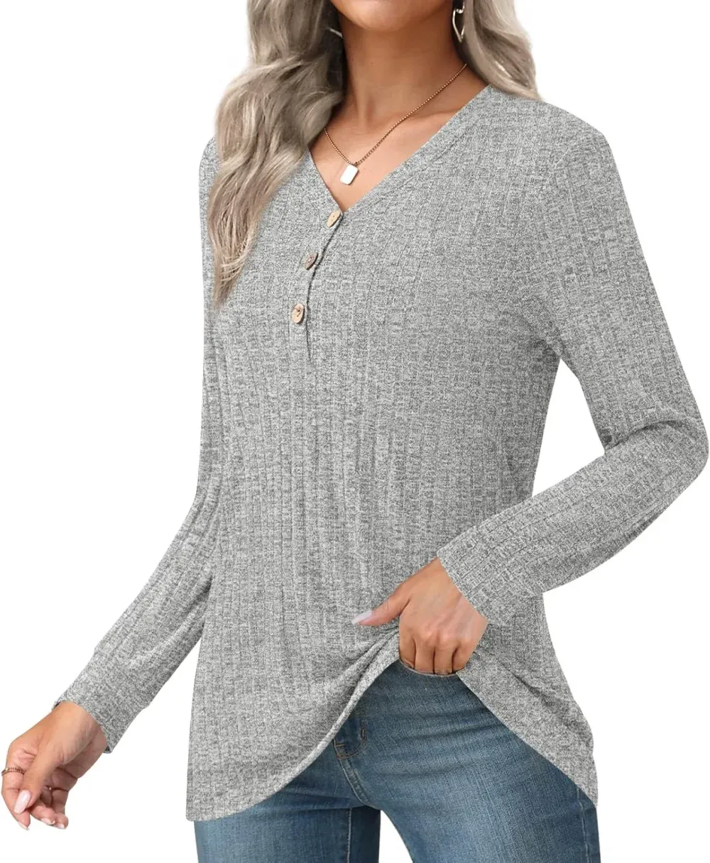 HOTGIFT Womens 2024 Fall Winter Tunic Tops Long Sleeve Casual T-Shirts Soft Comfy Stripe Blouse Lightweight