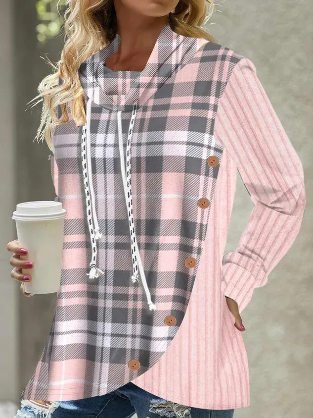 Loose Plaid Casual Sweatshirt