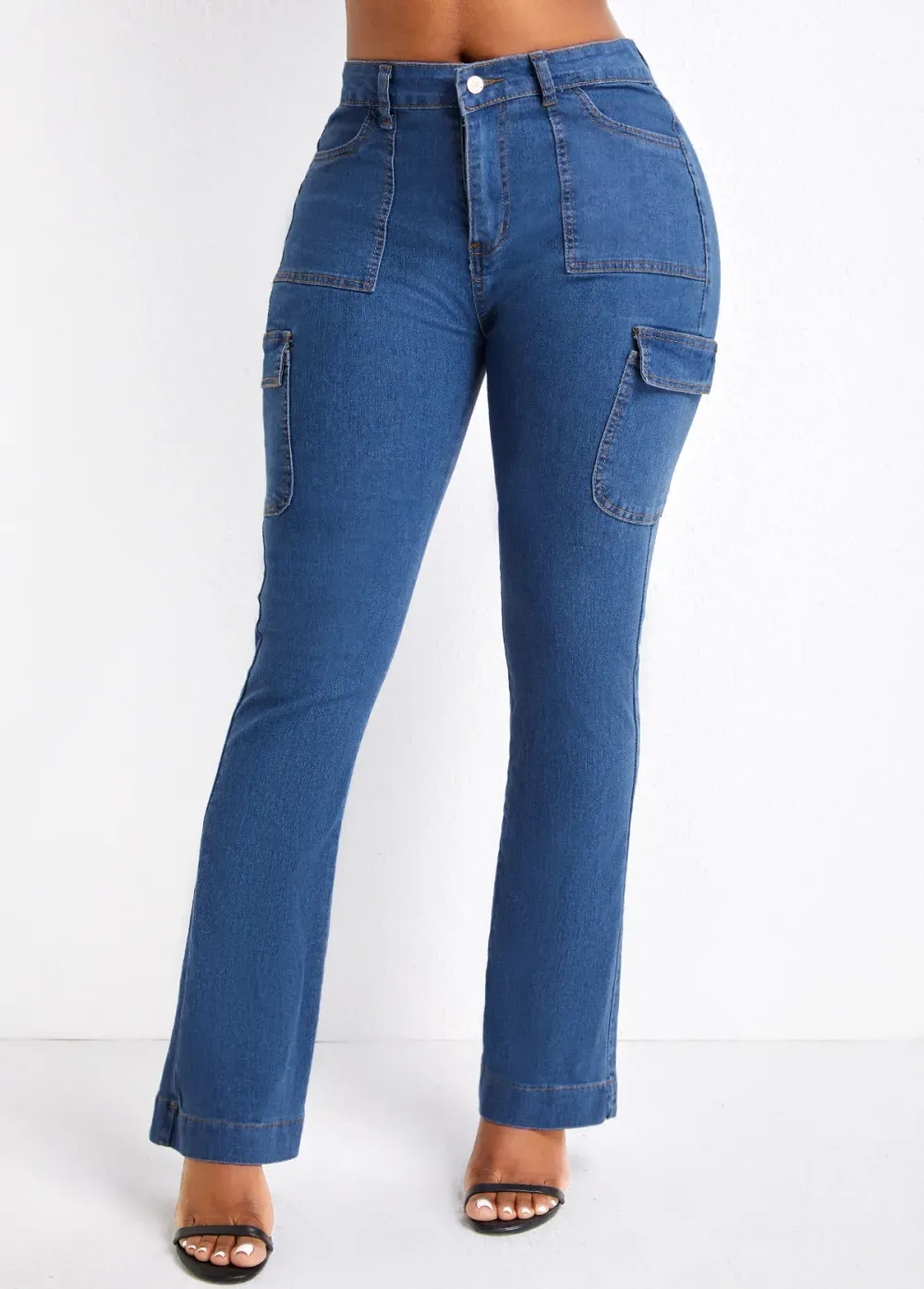 Denim Blue Pocket Skinny Zipper Fly Jeans