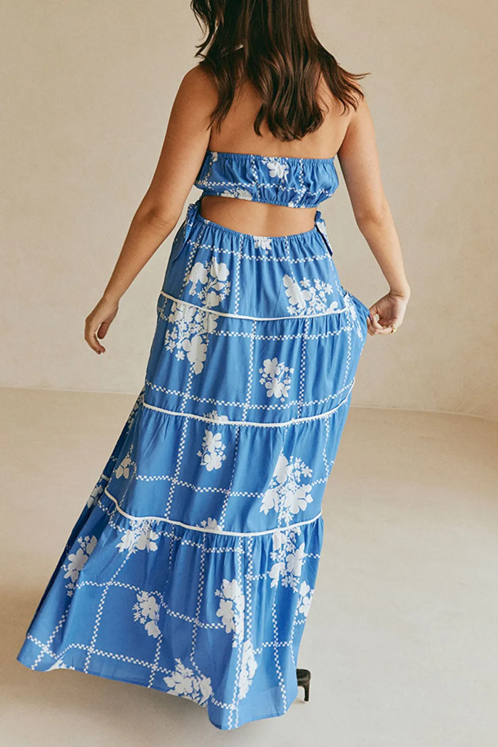 Strapless Tiered Floral Print Maxi Dress
