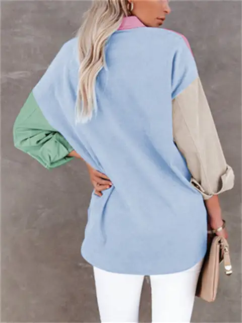 Color Block Buttons Shirt With Pockets