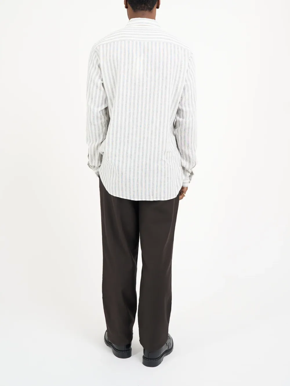 Grey Striped Cotton-Linen Shirt