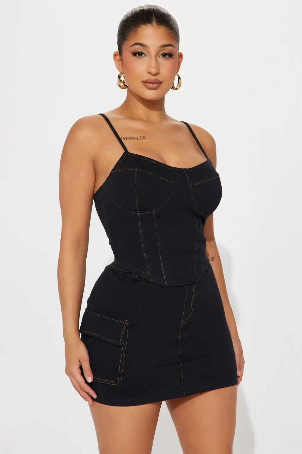 Claire Knit Denim Corset Top - Black Wash