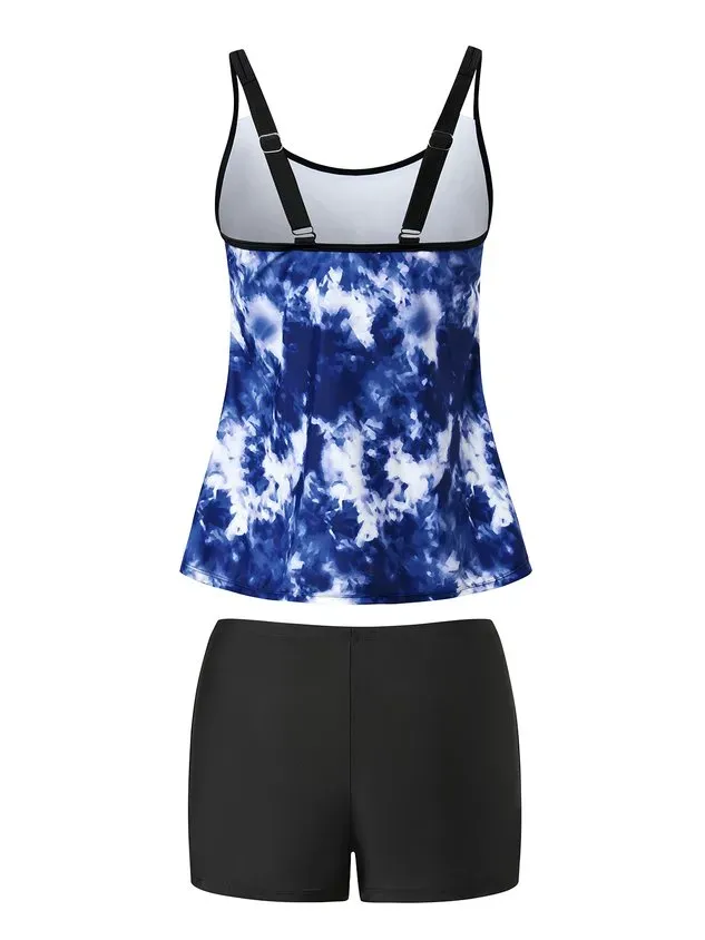 Casual Tie-Dye Pattern Printing Scoop Neck Tankinis Two-Piece Set