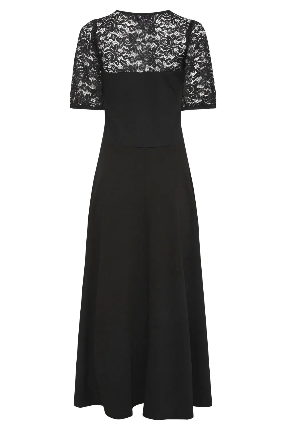 LTS Tall Black Lace Midi Dress