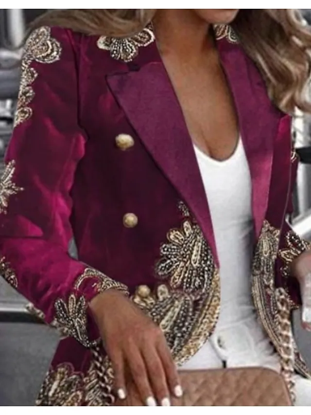 Women's Blazer Lightweight Comfortable School Xmas Party Office Christmas Print Open Front Lapel Contemporary OL Style Baroque career Print Regular Fit Outerwear Long Sleeve Spring Fall Purple S