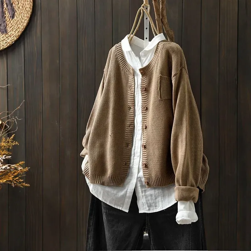 Vintage Solid Long Sleeve Sweater Cardigan