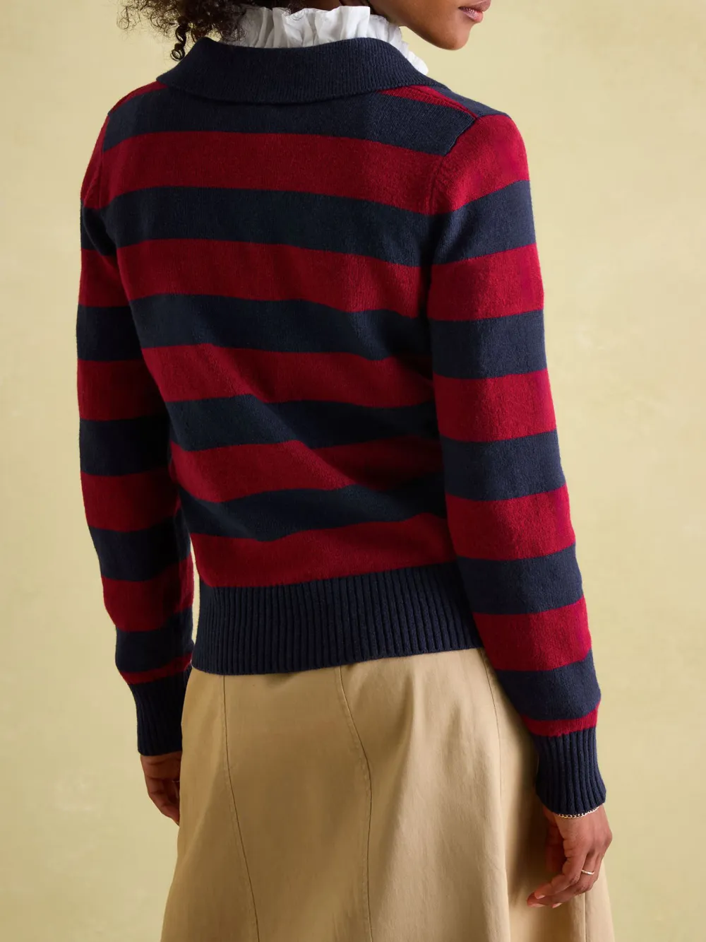 Red/Navy V Neck Stripe Jumper with Collar