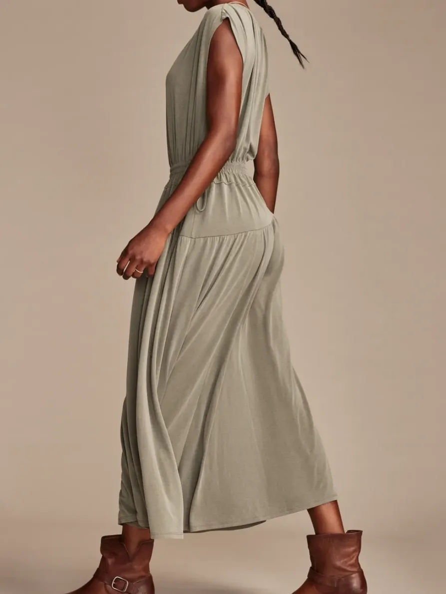 Dusty Olive Sandwash Ruched Dress