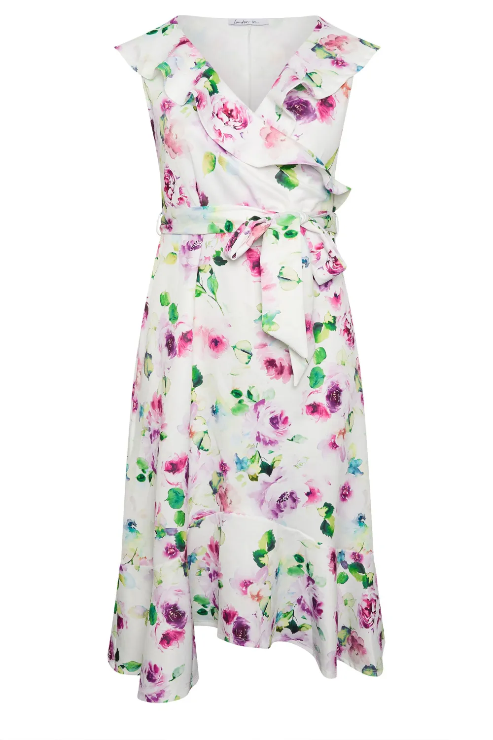 YOURS LONDON Curve White Floral Print Ruffle Wrap Dress