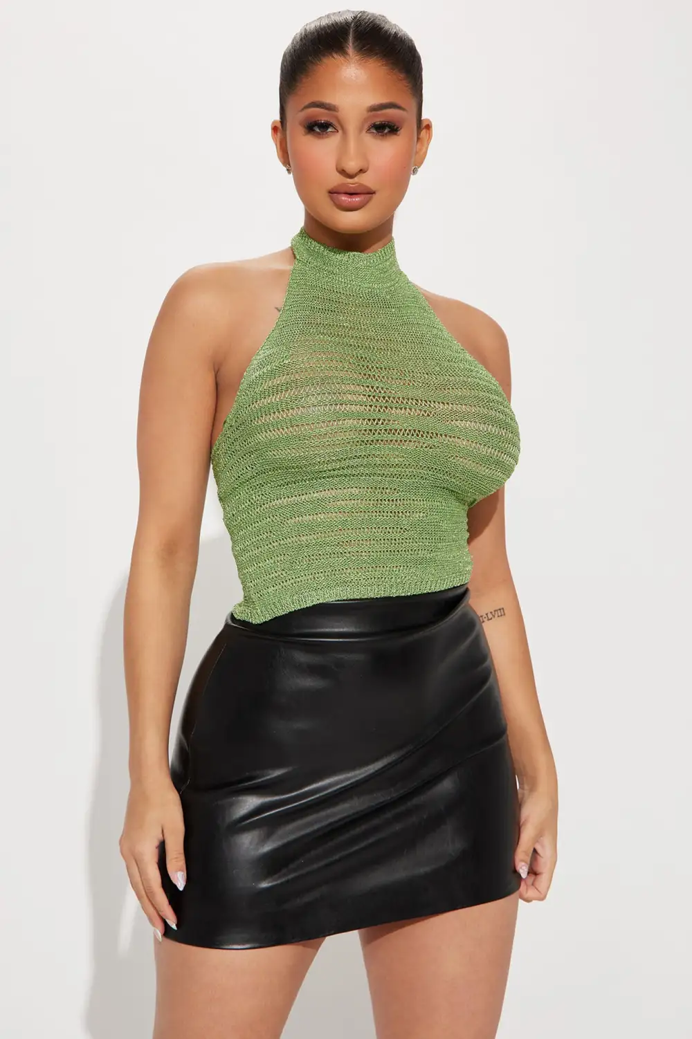 Fun Night Out Halter Sweater Top - Green