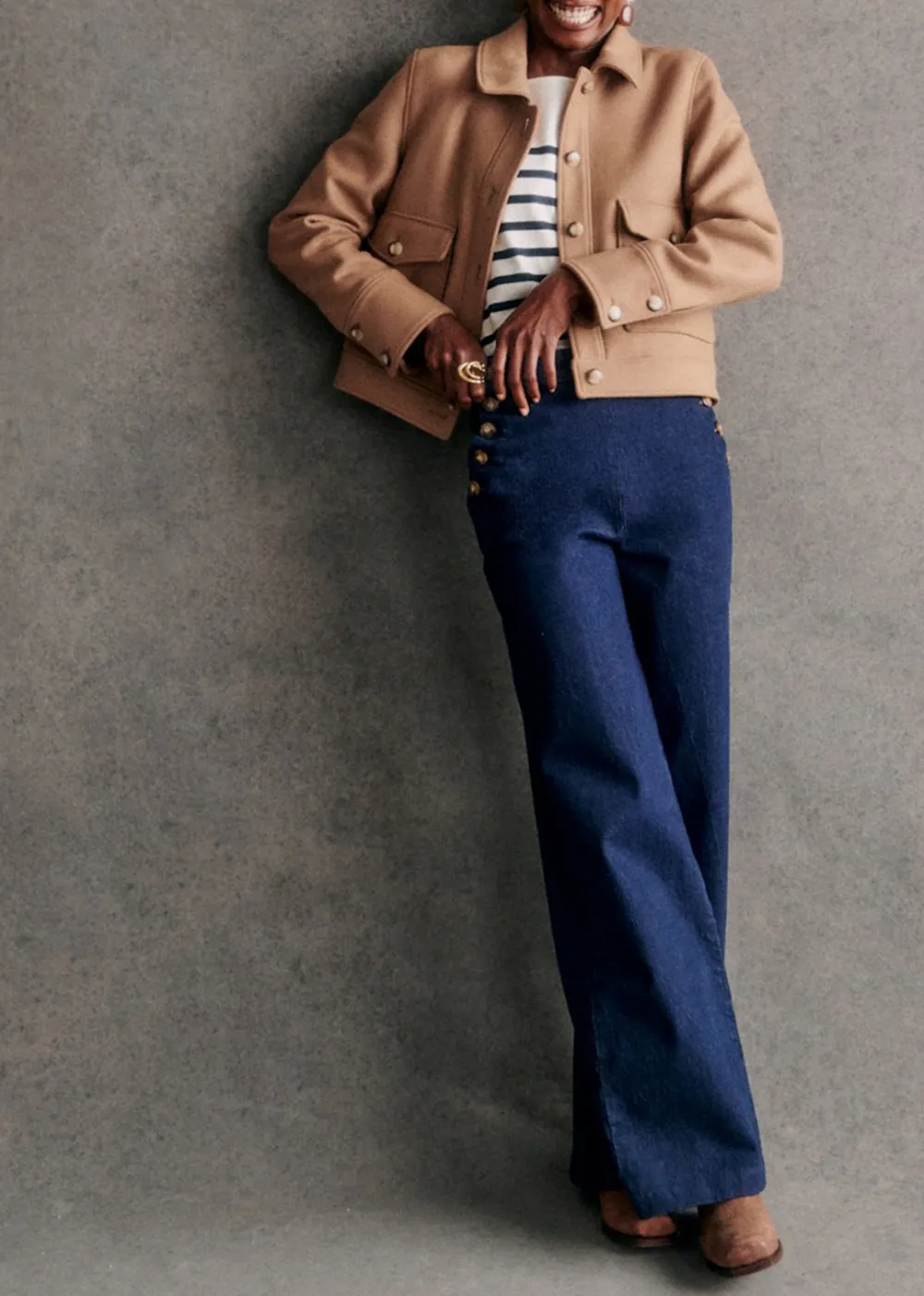 High-Rise Two-Button Straight Jeans