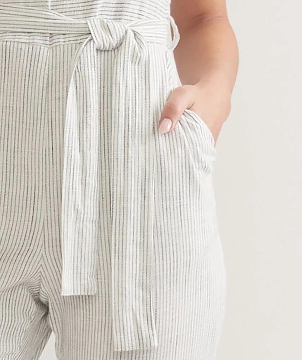Belted Striped Linen Jumpsuit